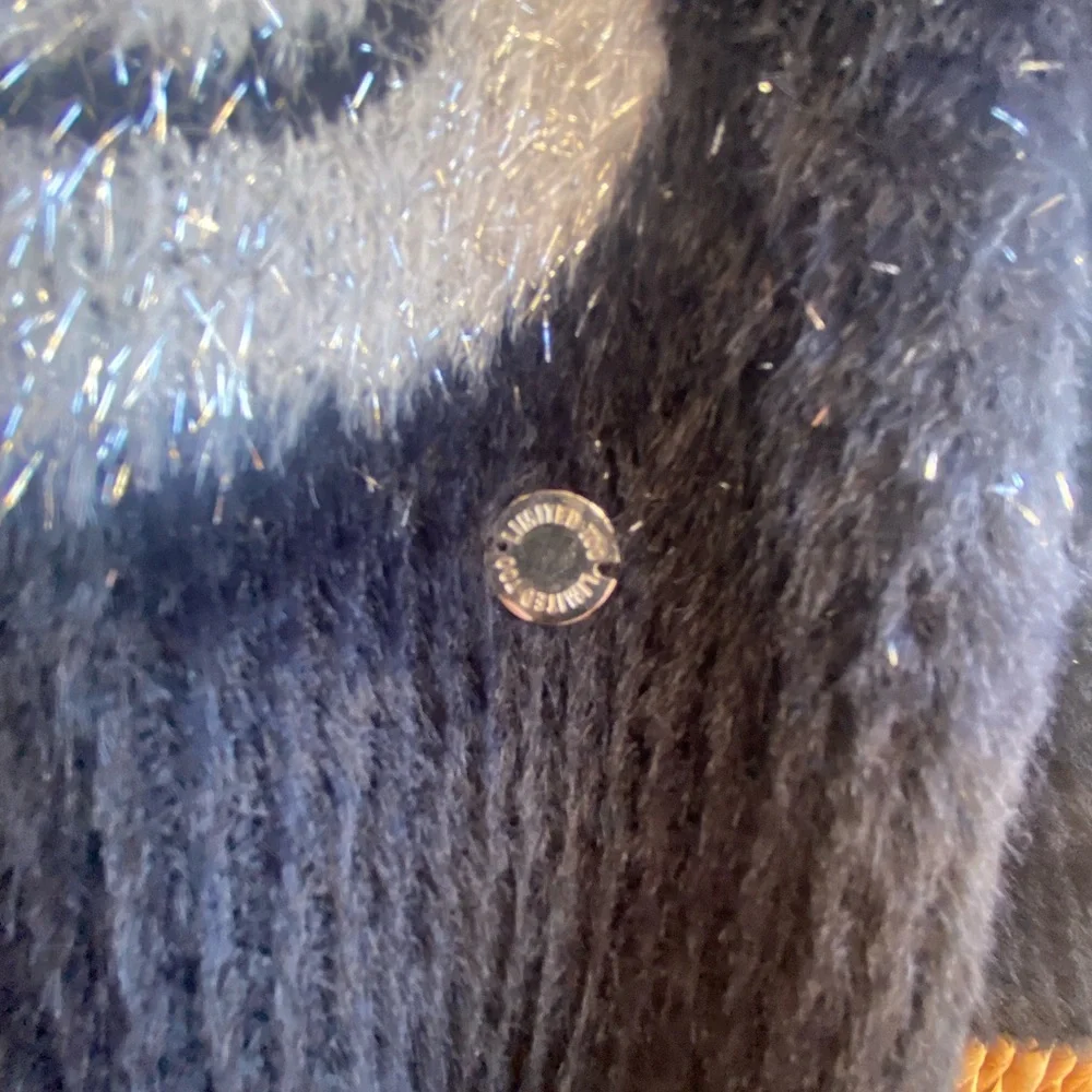 Limited Too Girls Black and White Smiley Face Sweater with Silver Threads